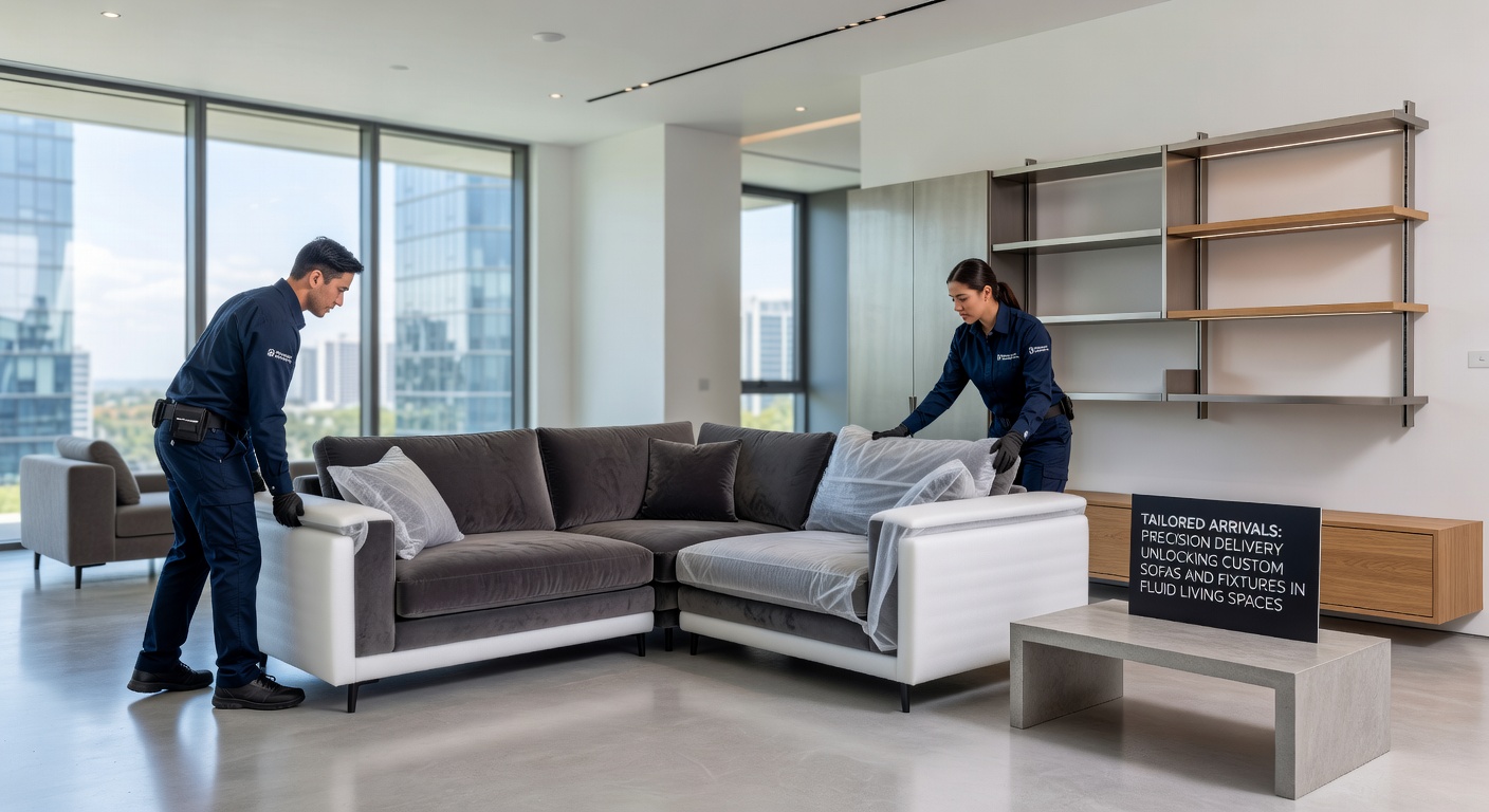 Präzise Installation eines Einbausystems mit Sofa-Integration in einem modernen, fließenden Wohnraum, beleuchtet für optimale Raumwirkung