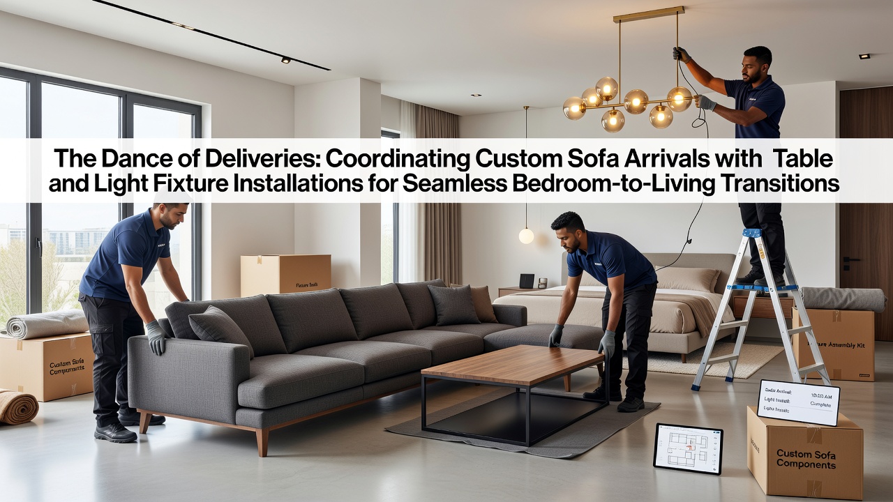 Koordination von Sofa-Lieferungen mit Tisch- und Leuchteninstallationen in Wohnräumen